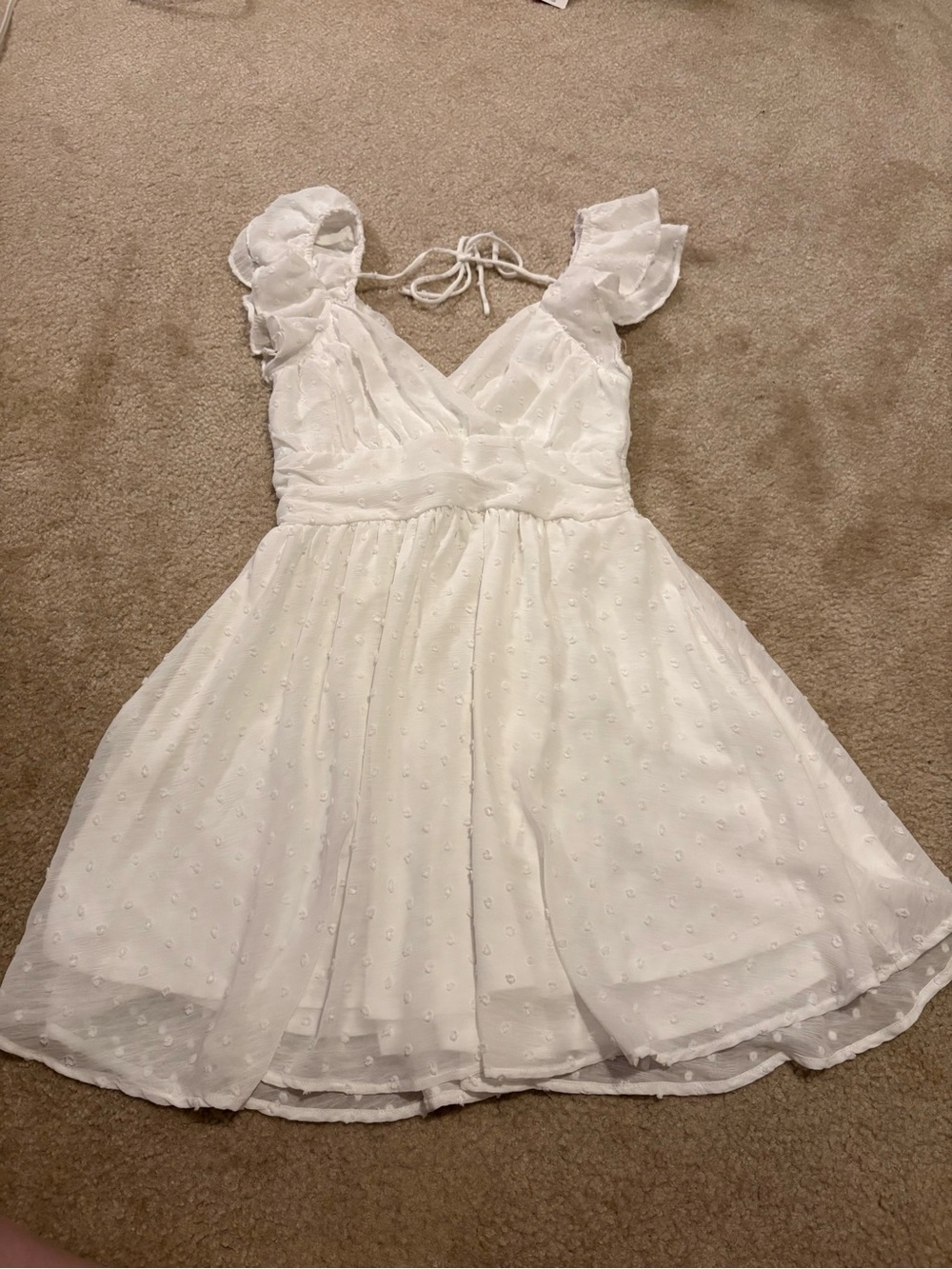 Altar'd State White Ruffled Sleeve Dot Mesh Party Dress